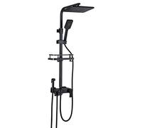 UioQrintan Système de pommeau de Douche Double à Effet Pluie Haute Pression Mural avec Affichage numérique Ensemble de Robinet de Douche avec Valve et Garniture Hauteur et Angle réglables Noir Mat