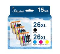 Uiprint 26XL Compatible Cartouches d'encre Remplacement pour Epson 26 XL pour Expression Premium XP-510 XP-520 XP-600 XP-605 XP-610 XP-615 XP-620 XP-625 XP-700 XP-710 XP-800 XP-810 XP-820(15-Pack)