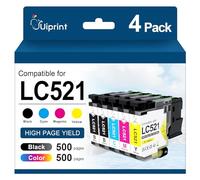 Uiprint LC521 LC521XL Lot de 5 cartouches d'encre compatibles avec Brother LC 521 LC521VAL DCP-J1260DW DCP-J1310DW DCP-J1313DW DCP-J1360DW DCP-J1460DW (5 paquets, 2 noir, cyan, magenta, jaune)