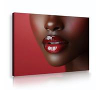 UIRINGART Africain Noir Femme Rouge Lèvres Toile Art Mural Images Oeuvres d’art Impressions Affiches Peinture Moderne Style Mural Pour Salon Chambre Décor 80x125cm Cadre intérieur