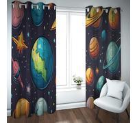 UIRINGART Art d’Aventure Cosmique Rideaux occultants pour Enfants Chambre Motifs de planètes et étoiles Atténuation sonore Rideaux de fenêtre à œillets pour la Chambre 2 Panneaux B107xH214cm