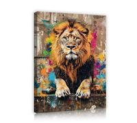 UIRINGART Art mural coloré en toile de lion Images d’animaux à la sauce éclaboussures Tirages d’œuvres Affiches à thème moderne Peintures pour la décoration du salon 65x100cm
