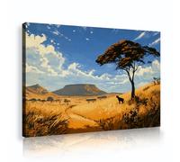 UIRINGART Art mural sur toile de savane africaine Imprimé paysage Lion Fresque nature Illustration Œuvres animales Affiches peintures Décoration intérieure pour la décoration des dortoirs 75x120cm