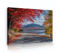 UIRINGART Autumn Road Lake Paysage Toile Imprimés Murals Feuilles d’automne Affiche murale Vue montagne Œuvres d’art pour salon Chambre Décoration du bureau 35x55cm