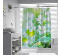 UIRINGART Bonjour Rideaux de Douche printaniers W100xL200cm Feuilles Vertes Fleurs Blanches décoration Florale de Salle de Bain étanche résistante à la moisissure Crochet pour Rideau de Bain Lavable