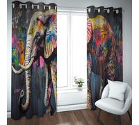 UIRINGART Coloré Graffiti Rideaux occultants pour Le Salon Ferme Faune Éléphant d’Afrique Motif Grommet Top Fenêtre Rideaux 2 Panneaux B140xH245cm