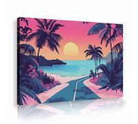 UIRINGART Coucher de soleil toile tropicale Art mural Ocean Road Image scénique Fresque de plage Palmiers Affiche Œuvres côtières pour la décoration du salon et de la chambre 65x100cm