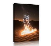 UIRINGART Fantasy loup toile art mural mystique animal peinture désert paysage nocturne impression imagerie imagerie faune affiche oeuvre unique pour chambre à coucher décor 75x120cm cadre intérieur