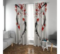 UIRINGART Fenêtres d’Art Traditionnel Rideaux Poisson Koi Japonais et Prune Rouge Motif Réduction du Bruit Œillet Rideaux occultants pour Salon 2 Panneaux B117xH137cm
