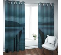 UIRINGART Fenêtres Modernes Rideaux Paysages Nocturnes de la Promenade en Bord de mer Salle de Promenade Obscurcissement Rideaux à œillets pour Le Salon Chambre 2 Panneaux B117xH137cm