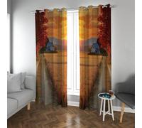 UIRINGART Français Style Campagne Rideaux Occultants Automne Campagne Champ De Blé Coucher De Soleil Paysage Rideaux De Fenêtre Isolés pour Salle À Manger 2 Panneaux B140xH240cm