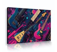 UIRINGART Instruments de musique rétro Toile Art mural Guitare colorée Peinture Oeuvre musicale moderne Affiches Impressions pour salon Bureau Decor 80x125cm Cadre intérieur