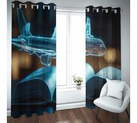 UIRINGART Modèle d’Avion holographique Bleu Rideaux occultants pour étude Conception en Livre Ouvert Rideaux de fenêtre à œillets thermiquement isolés pour Bureau à Domicile 2 Panneaux B140xH200cm