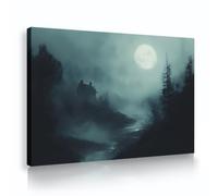 UIRINGART mystique nuit lune toile art mural brouillard paysage impressions cabane bois affiches peinture forêt images œuvre d’art pour la décoration de couloir 50x80cm