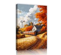 UIRINGART Paysages en toile d’automne Peintures murales de paysages rustiques Estampes d’œuvres d’art Moulin à vent Ferme murale Peinture Affiche scénique pour la décoration du café 35x55cm