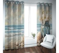 UIRINGART Paysages océaniques de Plage Rideaux occultants à Motifs de vases en Coquillages et étoile de mer Rideaux de fenêtre en œillets thermiquement isolés pour Le Salon 2 Panneaux B117xH229cm