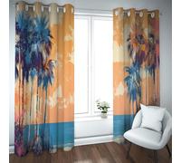 UIRINGART Paysages tropicaux Rideaux occultants Motif Abstrait de Palmiers et de paysages Marins Rideaux de fenêtre thermiquement isolés Extra Longs pour Chambre 2 Panneaux B107xH214cm