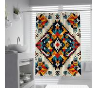 UIRINGART Rideaux de Douche bohèmes W100xL180cm Tissu étanche étanche en Polyester à Motif Tribal aztèque Lavable à la Machine avec moustiquaire antirouille pour Toilettes