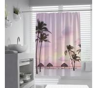 UIRINGART Rideaux de Douche côtiers W100xL180cm Palm Tree Beach Tissu Polyester étanche Anti-moisissure Lavable à la Machine avec moustiquaire antirouille pour Salle de Bain