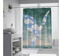 UIRINGART Rideaux de Douche de Style surréaliste W100xL180cm Magritte Bird Ciel Nuage Océan Paysage Bleu Blanc Vert Tissu étanche en Polyester Rideau de Bain à séchage Rapide