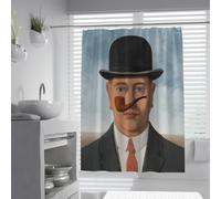 UIRINGART Rideaux de Douche de Style surréaliste W180xL200cm Magritte Man avec Chapeau Melon à Pipe Portrait Fond Bleu Gris Tissu étanche en Polyester résistant à la moisissure Rideau de Bain