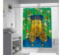 UIRINGART Rideaux de Douche élégants W100xL180cm Portrait du Facteur Roulin Fond Fleuri Vert Peinture à l’Huile célèbre Art impressionniste Séparateur de Salle de Bain Décoration Lavable
