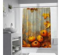 UIRINGART Rideaux de Douche Harvest W100xL200cm Citrouille Orange Feuilles d’érable Jaune Motif de paysages naturels Rideau de Bain Anti-moisissure à séchage Rapide avec Crochets