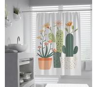 UIRINGART Rideaux de Douche minimalistes géométriques W100xL200cm Cactus du désert Vert en Pot de Plantes succulentes en Machine en Tissu Lavable décoration Salle de Bain avec Crochets