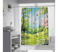 UIRINGART Rideaux de Douche Nature Forest Meadow W100xL200cm Scène Birds Butterflies Rideau en Tissu en Tissu Lavable Anti-moisissure Anti-moisissure à séchage Rapide en Polyester avec Crochets