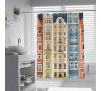 UIRINGART Rideaux de Douche Nordic Chic W180xL180cm Immeuble coloré d’Appartement européen Décor de fenêtre Peinture Murale en Tissu imperméable Lavable Doublière de Rideau de Douche de Salle de Bain