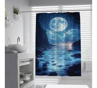 UIRINGART Rideaux de Douche paysagers W100xL180cm Tissu Polyester étanche Anti-moisissure Full Moon Sea Lavable avec moustiquaire de Salle de Bain antirouille