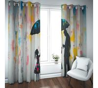 UIRINGART Rideaux de Graffiti de Rue pour Salon Silhouette d’Un Homme Tenant Un Parapluie et Une Jolie Fille Print Room Rideaux d’assombrissement 2 Panneaux B140xH160cm