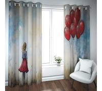 UIRINGART Rideaux occultants d’Art Rural Ballons Rouges et Fille de Dos dans Le Champ Imprimer Vintage oeillet fenêtre Traitement Rideaux pour Chambre 2 Panneaux B140xH245cm
