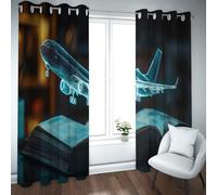 UIRINGART Rideaux occultants de modèle d’Avion Bleu pour étude Conception holographique d’Avion Livre Ouvert Amortissement du Bruit Rideaux de fenêtre pour Home Office 2 Panneaux B107xH180cm