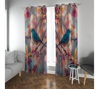 UIRINGART Rideaux occultants de Style Chinois Art Traditionnel Fleurs de pêcher Rose et Oiseaux Rideaux de fenêtre à économie d’énergie pour Porte coulissante 2 Panneaux B228xH228cm