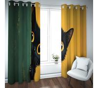 UIRINGART Rideaux occultants de Style Dessin animé Drôles d’Animaux Mignon Chat Noir Motif Rideaux de fenêtre isolés thermiquement pour Patio Porte coulissante 2 Panneaux B200xH210cm