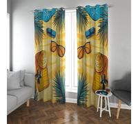 UIRINGART Rideaux occultants de Style Dessin animé Tropical Jaune Sable Plage Feuilles de Palmier Paysage œillet fenêtre Rideaux pour Salle de Bain Maison 2 Panneaux B168xH180cm