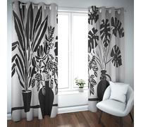UIRINGART Rideaux occultants de Style Noir et Blanc Nature Morte Vase Motif végétal Rideaux de fenêtre à œillets isolés thermiquement pour Salon 2 Panneaux B140xH280cm