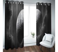 UIRINGART Rideaux occultants en Art Lunaire pour Chambre Style Noir et Blanc Planète nuageuse Paysage Amortissement sonore Rideaux de fenêtre à œillets pour étude 2 Panneaux B168xH160cm