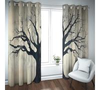 UIRINGART Rideaux occultants en Grain de Bois Motif Silhouette d’Arbre Noir Rideaux de fenêtre économe en énergie pour Chambre et Salon 2 Panneaux B140xH240cm