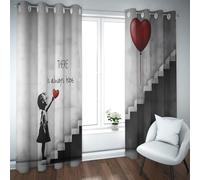 UIRINGART Rideaux occultants Gris Modernes pour Salon Ensemble escaliers Ballons d’Amour Rouges et Fille Impression Chambre assombrissant Rideaux de fenêtre d’hôtel 2 Panneaux B107xH214cm