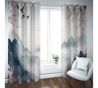 UIRINGART Rideaux occultants pour l’Art Asiatique Oriental Fleurs de Cerisier Rose et Encre Impression paysagère Rideaux de fenêtre pour Le Salon 2 Panneaux B180xH245cm