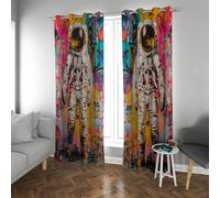 UIRINGART Rideaux occultants sur Le thème de l’Espace pour Le Salon Pop Art Motif d’Astronaute Haut d’œillet Rideaux de fenêtre thermiquement isolés pour la Chambre 2 Panneaux B140xH245cm