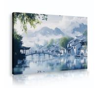UIRINGART Style chinois Paysage Toile Art mural Paysage asiatique traditionnel Impressions Peinture orientale moderne Affiche contemporaine pour dortoir Bar Decor 65x100cm Cadre intérieur
