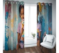 UIRINGART Style Moderne Rideaux occultants Graffitis colorés Portrait de Fille Africaine à économie d’énergie Rideaux de fenêtre isolés Thermiques pour Chambre d’Enfant 2 Panneaux B140xH270cm
