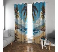 UIRINGART Thème de Vacances Rideaux occultants Palmiers tropicaux Océan Plage Paysage Rideaux de fenêtre isolés thermiquement pour Le Salon 2 Panneaux B140xH280cm