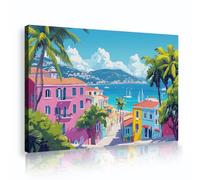UIRINGART Toile côtière méditerranéenne art mural Architecture colorée Photos d’œuvres d’art Affiches nautiques en bord de mer Peinture Fresque pour la décoration du café 30x45cm
