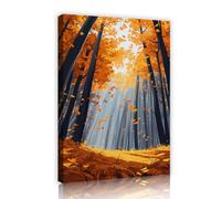 UIRINGART Toile de la forêt d’automne Tirages murals Paysages naturels Peinture de feuilles d’orange Fresques de bois Affiches pour la décoration du salon 35x55cm
