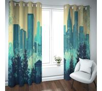 UIRINGART Urban Nature City Skyline Impression Rideau occultant City and Forest Print Room Assombrissement Œillets Rideaux de fenêtre pour Chambre Bureau 2 Panneaux B132xH138cm