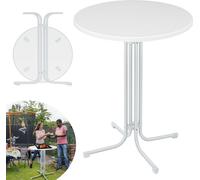 UISEBRT Ø 80 cm Table haute pliante Table de bistrot pliante d'extérieur Tables de bar rondes Table de fête Table de bière stable avec tapis de sol réglable, blanc